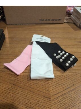 3-Pack Women’s Pearl Accent Headwraps - Pink, White & Black
